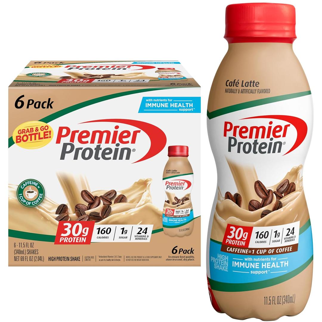 Premier Protein Shake, Caf Latte, 30g Protein 1g Sugar 24 Vitamins Minerals Nutrients to Support Immune Health, 11.5 fl oz (Pack of 11), Best By: 01/30/26