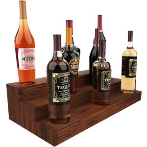 Bottle Stand - 24 Inch 3 Tier Bar Bottle Display Shelf, Holds 18 Bottles, Real Wood, No Installation Required (Dark Walnut)