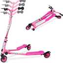 Kids Swing Scooter, 3 Wheels Drifting Scooter/Wiggle Scooters with Adjustable Height & Foldable for Boys/Girl/Ages 5-12 Years (Pink)