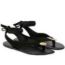 VorisVina Black Cute Flat Sandals for Women Ankle Strappy Thong Sandals Ladies Summer Dress Flip Flops with Metal Circular