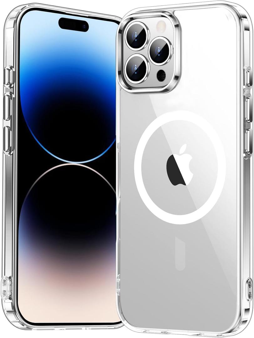 Temdan for iPhone 14 Pro Case Clear, [Compatible with Magsafe][Anti-Yellowing][Military-Grade Protection] Shockproof Slim Magnetic Phone Case for iPhone 14 Pro, Transparent