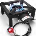 GasOne High Pressure Single Propane Burner - Outdoor Cooking with Heat Shield and Guard  Propane Burner Head for Camping, Tailgating, Seafood Boil, Home Brewing - Patent Pending (Black)