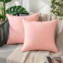 MIULEE Pack of 2 Decorative Outdoor Solid Waterproof Throw Pillow Covers Faux Linen Garden Farmhouse Cushion Cases for Patio Tent Balcony Couch Sofa 18x18 Inch Light Pink