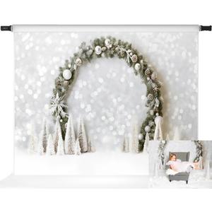 Kate Christmas Photography Backdrop White Christmas Bokeh Background Winter Snow Children Photo Backdrop Photo Booth Props, 7x5ft