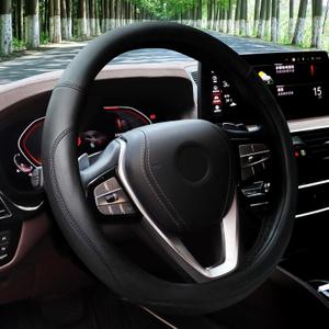 HOTOR Car Steering Wheel Cover - Universal Car Accessory for Various Vehicles, Leather Cover with Non-Slip Lining, for Steering Wheels with a Diameter of 15.5"-16", Black