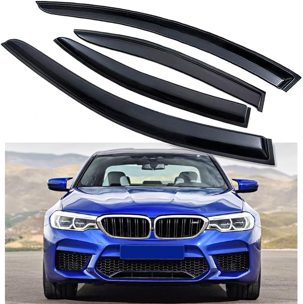 Side Window Visors Wind Deflectors Sun Rain Guards Compatible with 2017-2023 BMW 5-Series Sedan 530e 530i 540i M550i, Tape-On Black