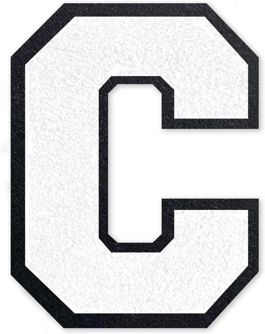 2 x 6 Inch Varsity Letter Patches White Iron On Letters Chenille Large Iron On Letters for Clothing Jersey/Jacket/Hoodie/Varsity C
