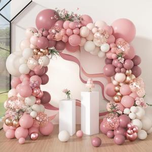 Amandir 173Pcs Dusty Rose Pink Nude Balloon Garland Arch Kit, 18In Retro Blush Peach Mauve White Sand Gold Confetti Balloons for Girl Baby Shower Wedding Boho Birthday Party Decorations
