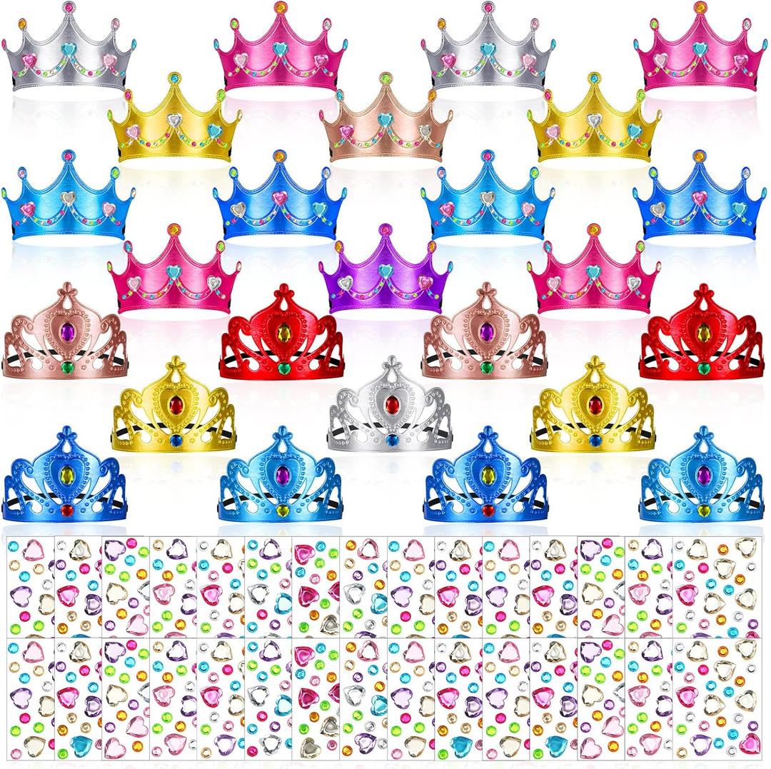 66 Pieces Foam Princess Tiaras DIY Crowns Kids Party Favors Craft Crystal Diamond Sticker Girls Making Your Own Tiara (Multicolor)
