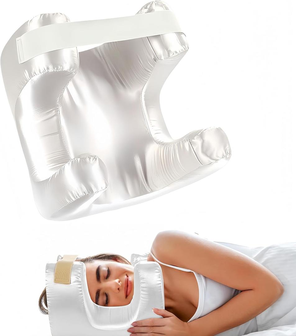 Face Pillow for Wrinkles, Anti Wrinkle Pillow with Cooling Silk Pillowcase, Beauty Pillow for Sleeping Face Down and Back Sleeping (White)