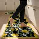 Sliner Black 2 Pcs Lemon Kitchen Mats Lemon Kitchen Rugs for Floor Washable Soft Non Slip Carpet for Bathroom Sink Laundry Decor, 17" x 30" + 17" x 47"