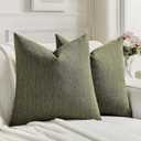 FUTEI Pack of 2 Chenille Decorative Throw Pillow Covers 18x18 Inch,Soft Cozy Faux Linen Textured Cushion Case,Farmhouse Home Decor for Couch Living Room,Moss Green