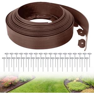 Garden Edging,100 Foot Lawn Edging Kit with 90 PCS Metal Spikes,2 Inch Tall Landscape Edging Roll for Garden, Lawn, Flower Beds, Grass, Yard (Brown)