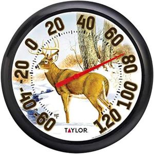 Taylor Large Dial Thermometer, Wireless Thermometer with Easy to Read Large Numbers for Patio, Pool, and Indoor Areas, 13.25-inch, Deer Pattern