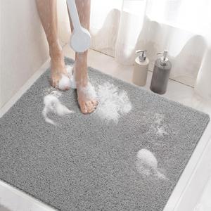 Shower Mat Non Slip Square, Bath Tub Mat for Textured Surface, Soft PVC Loofah Bathtub Mats Without Suction Cups, Quick Drying Shower Floor Mat, 24 x 24 Inch Bathroom Accessories, Grey