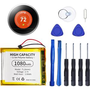 TL284443 Battery 1080mAh High-Capacity Battery Replacement for Nest Learning Thermostat 2nd & 3rd Gen,Compatible with T3007ES, T3008US, T4000ES, A0013 Models with Repair Tools