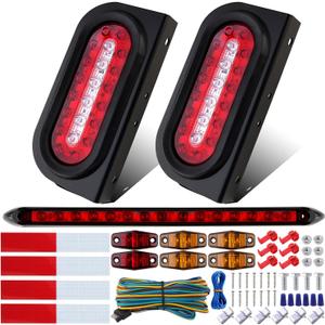 6" Inch Oval Led Trailer Tail Lights Kit w/Mounting Brackets Tail Lights Backup Reverse 4Amber 2Red Mini Marker Lights 13.8" Red Led 3RD Brake Identification Trailer Light Bar