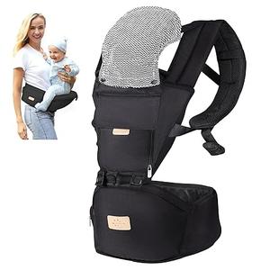 FRUITEAM 6in1 Baby Carrier with Waist Stool/Hip Seat, One Size Fits All Adapt to Newborn, Baby Hip Carrier for Breastfeeding, Infant & Toddler, Dark Grey