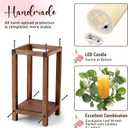 Geelin 12 Set 10.59'' Brown Wooden Lanterns for Wedding Centerpieces Include 12 Wooden Lantern 12 LED Candle 12 Eucalyptus Leaves Wreath for Wedding Baby Shower Farmhouse Rustic Table Decor