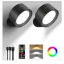 Wall Mounted Lights, 2 Pack Rechargeable RGB Color Changing Light, 3 Color Temps & Remote and Touch, 360°Rotation Dimmable Cordless for Study Bedroom Reading Bedside (Black)