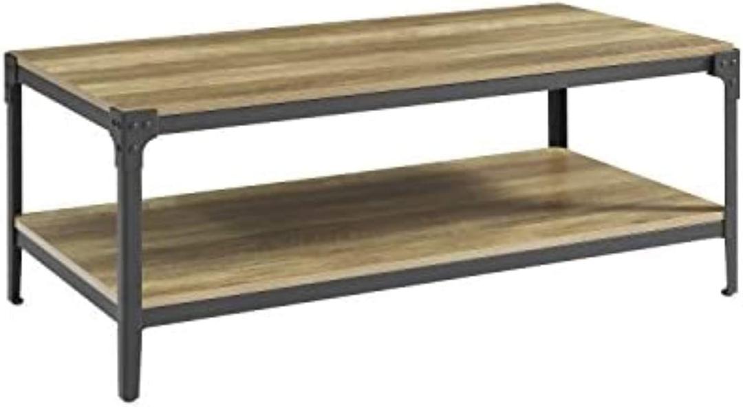 Walker Edison Declan Urban Industrial Angle Iron and Wood Coffee Table, 46 inch, Rustic Oak