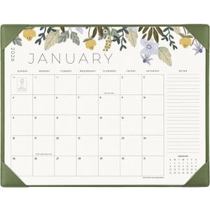 Desk Calendar 2026 with Desktop Mat, Cabbrix Large Desk Pad Calendar 22 x 17 Inch Runs From January 2026 to June 2027, Floral Design Calendar 2026 for Home School and Office (Green)