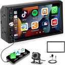 Double Din Car Stereo with Apple CarPlay Android Auto 7 Inch HD Touch Screen Bluetooth Car Radio Mirror Link FM Radio AUX/USB/TF Input, EQ SWC Car Audio Receiver with Backup Camera & Mic