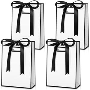 Kolldenn 30 Pcs Thank You Gift Bags with Handles 10.2 x 7.1 x 3.2 Inch Elegant Party Favor Bags with Ribbon Bow for Wedding Bridal Birthday Bridesmaid Holiday Party Supplies(Black)