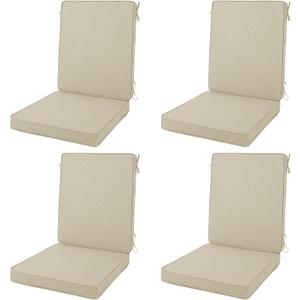 Outdoor Chair Cushions 20x20, Water-Resistant & Fade-Resistant, Patio Furniture Lawn Dining Chair Seat Replacement with High Back, Ties Zipper, Removable Cover, Set of 4, Natural
