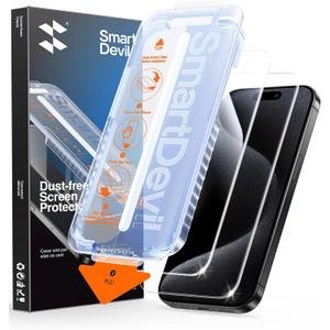 SMARTDEVIL 2 Pack for iPhone 15 Pro Screen Protector, 9H Hardness Military Grade Shatterproof, HD Clear Tempered Glass with Auto Dust-Elimination, Bubble Free, Easy Installation, Case Friendly