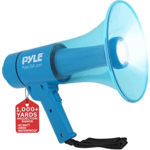 Pyle Portable PA Megaphone with Alarm Siren & Adjustable Volume - 40 Watt Handheld Lightweight Marine Grade Waterproof Bullhorn - AA Battery Powered For Indoor Outdoor Use