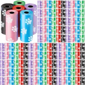 Thenshop 3000 Counts 200 Rolls Dog Poop Bag Plastic Dog Waste Bags Disposable For Doggie Pets Poop Outdoor Walking Travel Mixed Colors(Paw Print Style)