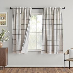 MYSKY HOME 100% Blackout Plaid Linen Curtains 72 Inches Long Double Layer Farmhouse Thermal Insulated Checkered Print Drapes with Rod Pocket Back Tab for Bedroom Living Room, 2 Panels, 52"Wide, Black