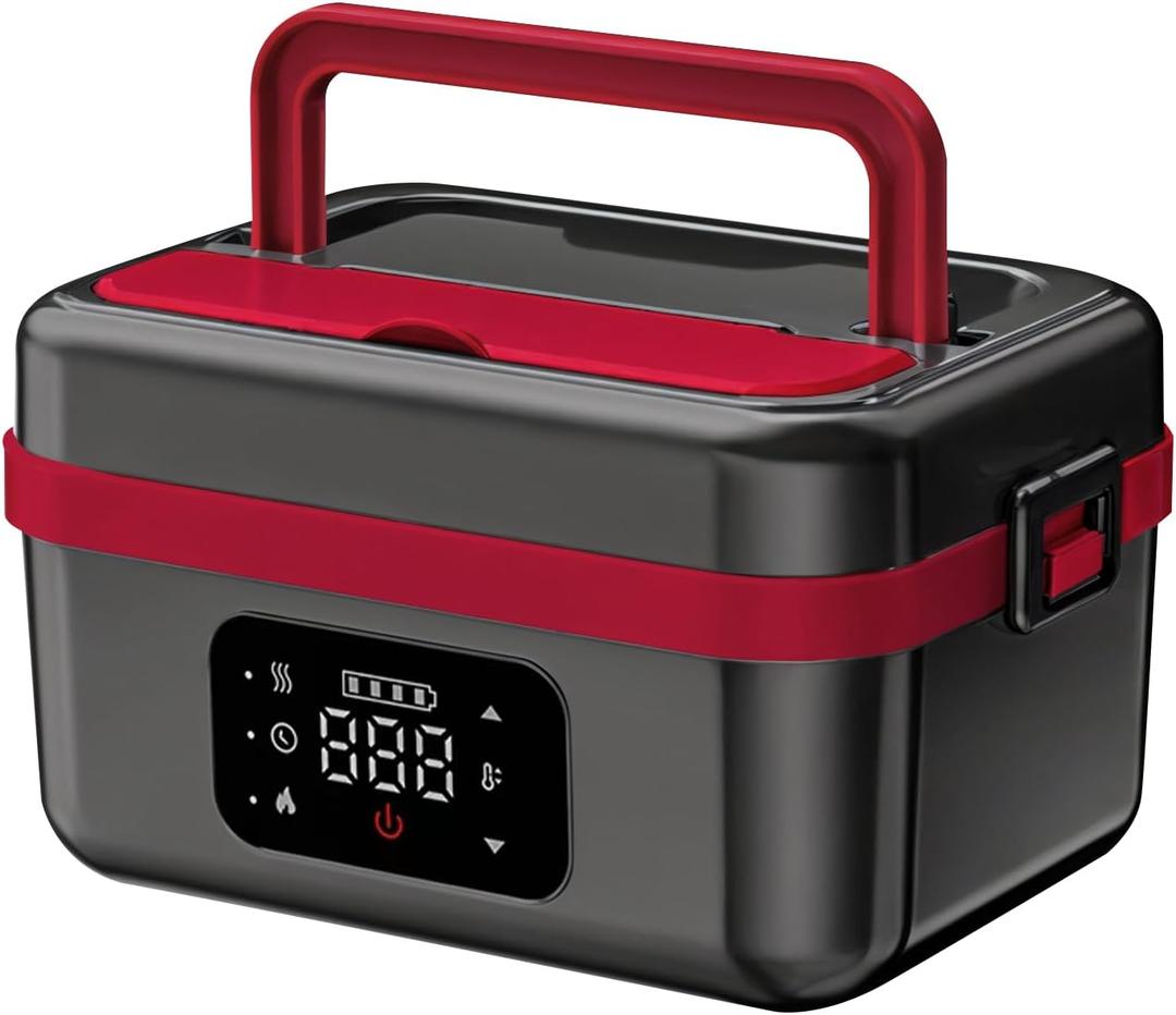 Upgraded Cordless Electric Lunch Box, 1L Rechargeable Heated Lunch Box Battery Powered Stainless Steel Self-Heating Food Warmer Gift for Indoor Outdoor Work Office Camping Travel
