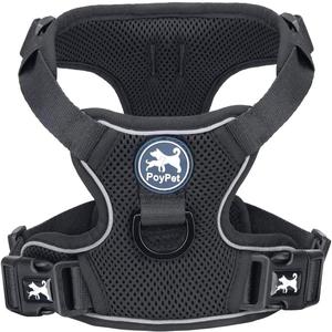 PoyPet Reflective Soft Breathable Mesh Dog Harness Choke-Free Double Padded Vest with Adjustable Neck and Chest(Black,M)
