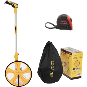 FLZOSPER Measuring Wheel Portable Three Fold 13-Inch Measures Up to 99,999.9 Feet Perfect Surveying Tool for Distance Measurment (Yellow)