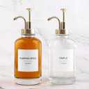 Coffee Bar Accessories - Glass Coffee Syrup Dispenser with 84 Syrup Labels (Set of 2), Fancy Pump Dispenser, 16.9 oz, Gold