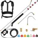 PWACCS 24 FT Telescoping Pressure Washer Wand, Telescopic Spray Wand with Power Washer Extension Wands, Gutter Cleaner Attachment Kit with 7 Nozzle Tips, 2 Adapters, Pivoting Coupler and Support Belt