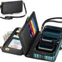 TUCCH Removable Crossbody Case Wallet for iPhone 17 Pro Max, 10 Card Slots RFID Blocking, Stand, Lanyard, Wrist Strap, Wireless Charging, Zipper Pocket, PU Leather, Magnetic Flip Cover, Textured Black