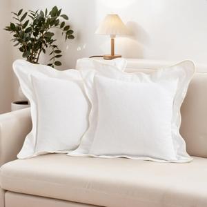 HAUSSY Scalloped Pillow Covers 20x20 Set of 2,Decorative Throw Pillows Cute Aesthetic Preppy Cushion Covers for Couch Bed Living Room,White