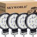 SKYWORLD 4pcs Round Light Bar Pods, 3.2 inch 42W Spot Beam Mini Offroad Driving Fog Lights Work Lamp 12V 24V for Car Trucks Tractors 4x4 SUV ATV Tractors Excavator Boats, 6000K White