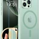 Magnetic for iPhone 16 Pro Max Case, Upgraded [Camera Control Button] [Full Camera Protection] [with 1 Screen Protector] Translucent Matte Shockproof Protective Phone Cover, Light Green