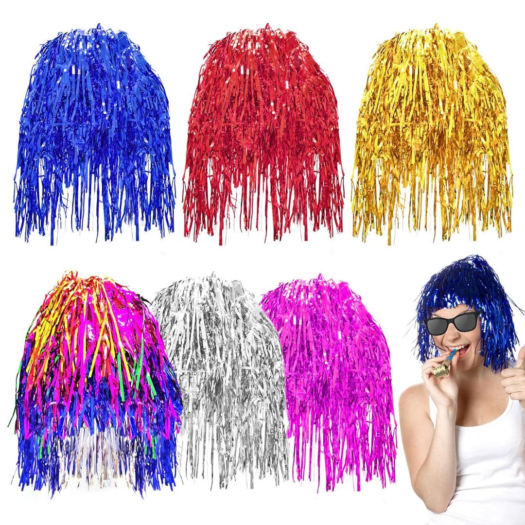 6 PCS Colorful Tinsel Wigs Party Dress, Shiny Wig Costume Cosplay Photo Booth Wigs for Women
