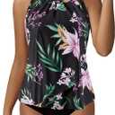 SUUKSESS Women Tummy Control Tankini Bathing Suit Ruffle High Waisted Swimsuit size S
