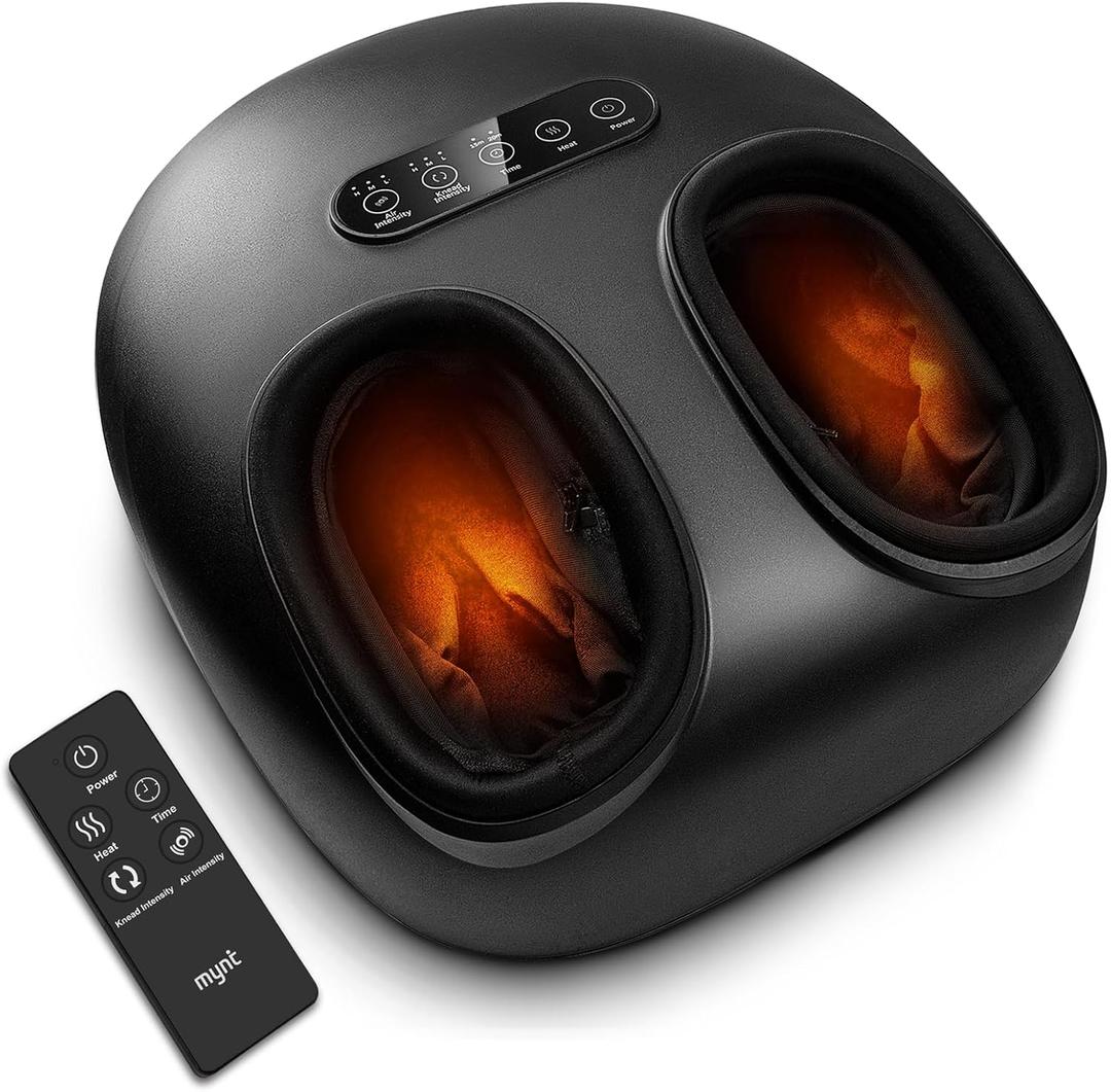 Mynt Shiatsu Foot Massager with Heat Fits Up to Men Size 14, Foot Massage Machine with Deep Kneading Compress Remote & Touch Panel for Plantar Fasciitis, Gift for Father Mother