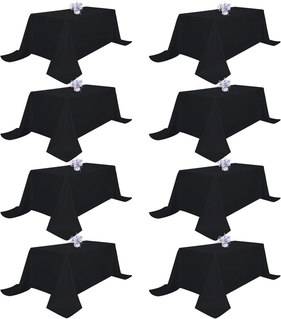 8 Pack Black Tablecloths 90x132 Inch Table Cloths for 6 Foot Rectangle Tables, Wrinkle Resistant Washable Rectangular Fabric Table Cover for Dining Wedding Banquet Camping Party