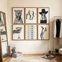 6Pcs Black White Trendy Leopard Wall Art Fashion Woman Cheetah Wall Decor Prints Long Legs High Heels Pictures Paintings Vintage Martini Artwork for Living room Home Decoration 12x16in Unframed