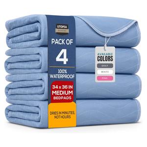 Bed Pads Washable Waterproof 34'' x 36'' (Pack of 4), Reusable Incontinence Underpads for Adults, Washable Pee Pads, Great for Dogs, Cats, Bunny, Seniors Bed Pad, Hospital Bed Sheets, Blue only 3