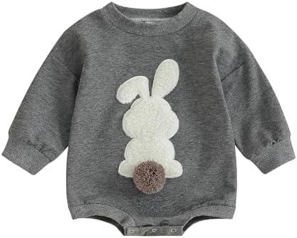 MOBJVIY Toddler Baby Girl Clothes Cute Bunny Embroidery Long Sleeve Sweatshirt Romper Newborn Girl Boy Easter Outfit Size 90