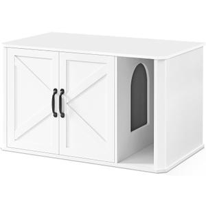 Feandrea Litter Box Enclosure, Modern Cat Litter Box Furniture Hidden, Front Entry, Double Doors, Handles, Cat House, Side End Table, 33.5 x 19 x 19.5 Inches, Cloud White UPCL012W01